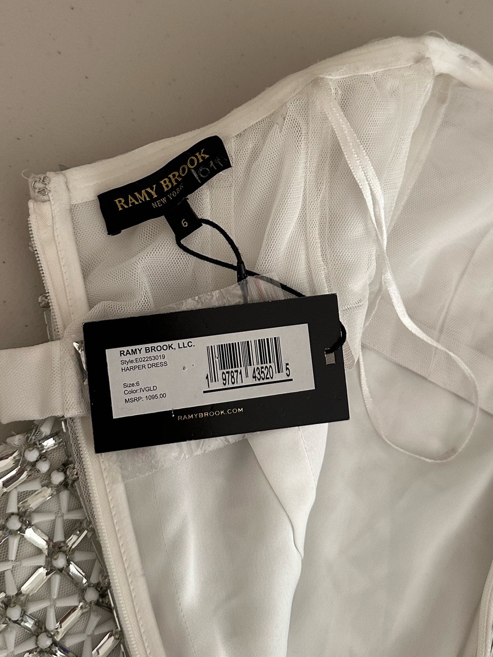 NWT Ramy Brook Harper Beaded Strapless Mini Dress Ivory Silver 6 Bridal $1095 - Picture 10 of 11